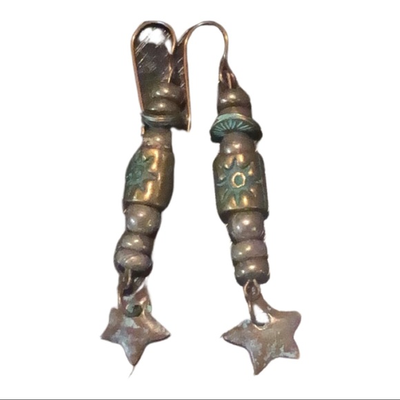 pyrite & patina star earrings handcrafted - Picture 14 of 14